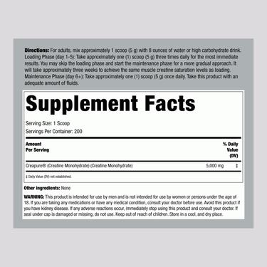 Details of Supplement Facts for German Creatine 1000gm, 2.2 lbs.