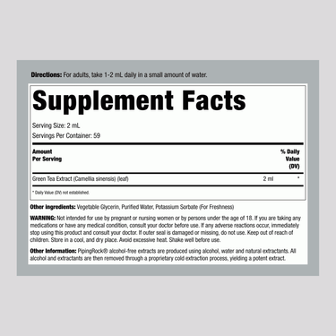 Supplement Facts panel for Green Tea Liquid Extract, 4 fl oz (118 mL).