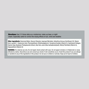Supplement Facts for Vitamin E Cream 4 OZ.