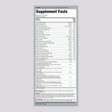Supplement Facts panel for TR Woman's Multi Coated Caplets, 90 count.