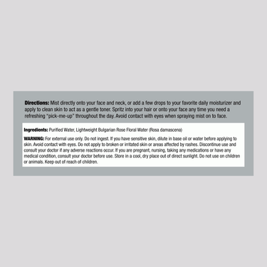 Supplement Facts for Rosewater 2 fl oz shown.