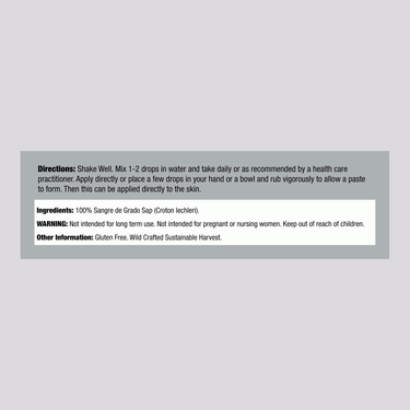 Supplement Facts panel for AmazonThera Lab Sangre De Grado Dragon's Blood 1 oz.