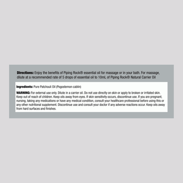Image of the Supplement Facts panel for Patchouli Oil 15 mL.