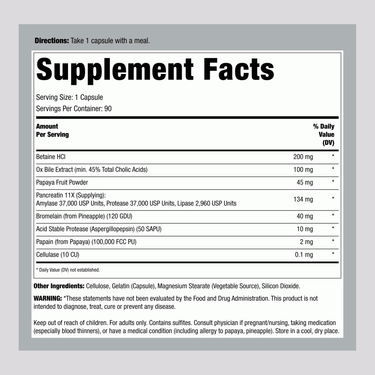 Image of Supplement Facts for Now Foods Super Enzymes 90 Capsules.
