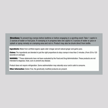 Supplement Facts panel for Caleb Treeze Stops Leg and Foot Cramps, 8 oz.