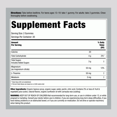 Supplement Facts panel for NV Sleep Gummies with Magnesium and Melatonin, 60 Gummies.