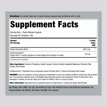 Ginger Root Extract, 750 mg, 100 Capsules
