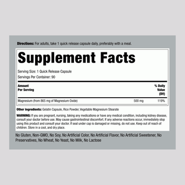 Magnesium Oxide, 500 mg, 90 Quick Release Capsules