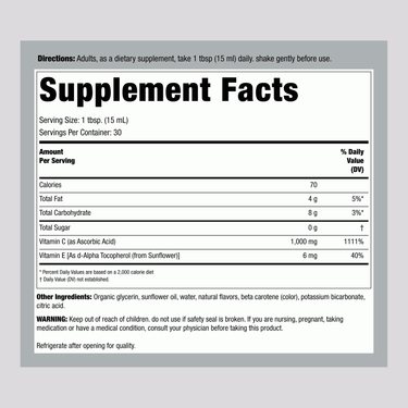 Image of Supplement Facts for 15.2 fl oz Liquid Vitamin C.