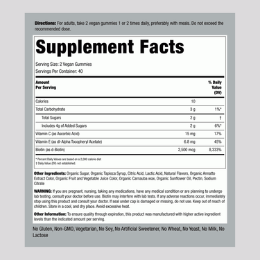 Supplement Facts panel detailing ingredients for Hair, Skin, Nails 80 Gummies.
