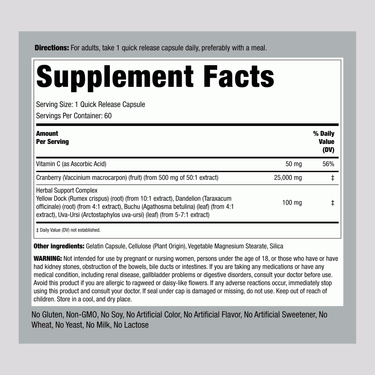 Supplement Facts panel displaying ingredients for Kidney Care Capsules, 60 count.