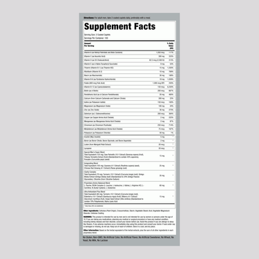 Supplement Facts panel for Multiple for Men 50 Plus Coated Caplets 200 count.