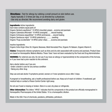 Supplement Facts for Puremedy Eczema & Psoriasis Relief Salve detailing ingredients and nutritional information.