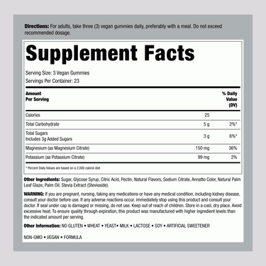 Supplement Facts for Horbaach Potassium Magnesium 70 Gummies.