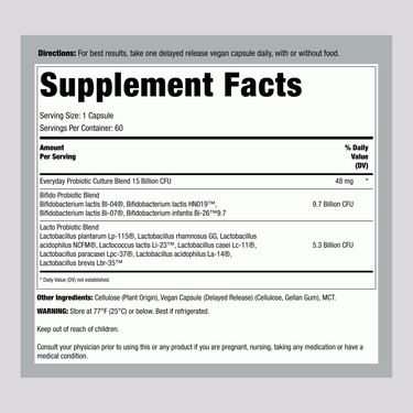 Ultimate Flora Everyday Care Probiotic 15 Billion, 60 Delayed Release Vegan Caps