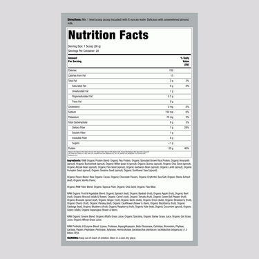 Supplement Facts panel for Garden of Life Raw Organic Meal Chocolate 1017gm.