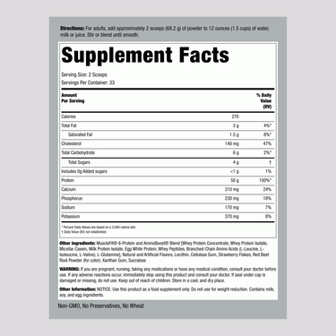 Supplement facts for MuscleFit Protein Strawberry Ice Cream 5lb.