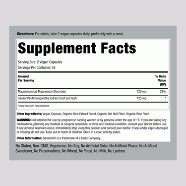 Supplement Facts label for 90 Super Cortisol Support Capsules.