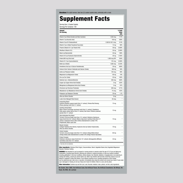 Supplement Facts for Women's Multi 50 Plus Coated Caplets, 200 count.