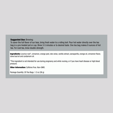 Supplement Facts panel for Stash Licorice Spice Herbal Tea with 20 tea bags included.