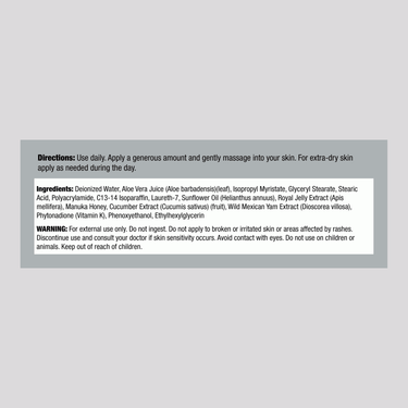 Supplement Facts panel for PIP Royal Jelly and Manuka Honey Cream 4 OZ.