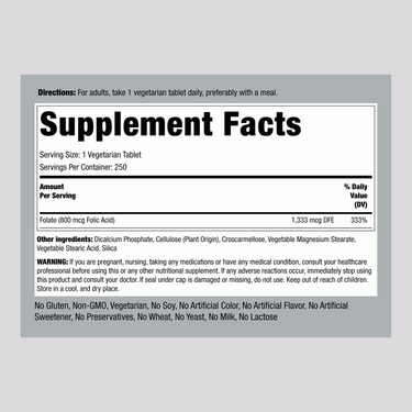 Folic Acid, 800 mcg, 250 Tablets