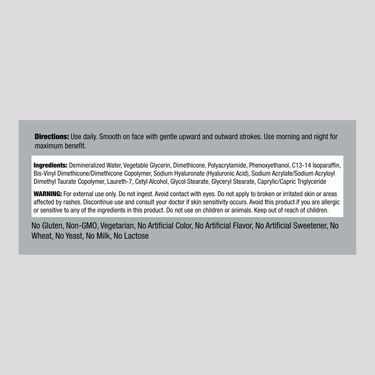 Supplement Facts panel for Power in Pill Hyaluronic Acid Gel Cream, 4 oz.
