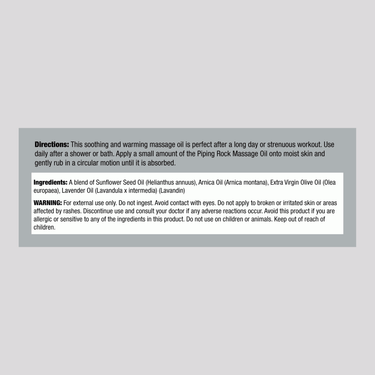 Supplement Facts for Arnica Massage Oil, 4 oz bottle.