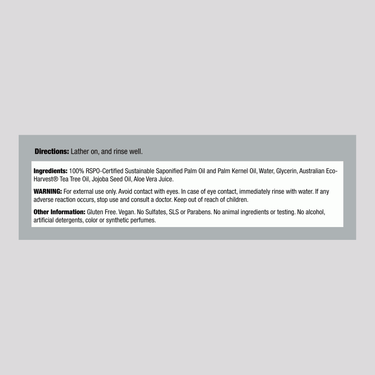 Supplement Facts panel for Desert Essence Tea Tree Bar Soap, 5 oz.