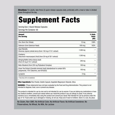 Image showing the Supplement Facts panel for Prostafit 180 Capsules, detailing the nutritional information and ingredients.