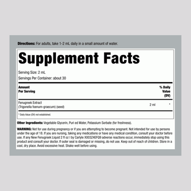 Supplement Facts panel for Carlyle Fenugreek Liquid Extract 2 fl oz.