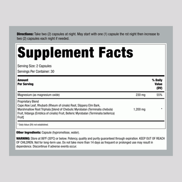 Image showing Supplement Facts for CleanseMore 60 Veg Capsules.