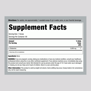 Image of Supplement Facts panel for FL L-Glutamine Powder 5000 mg, 1 lb.