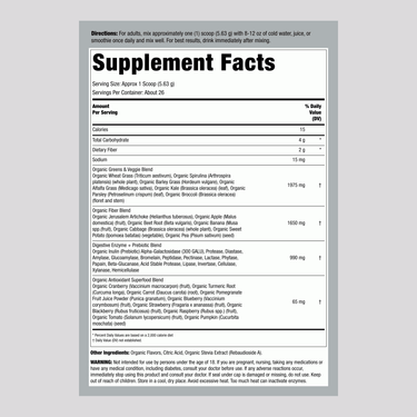 Supplement Facts panel for Country Life Organic Greens Kiwi Powder, 5.18 oz.