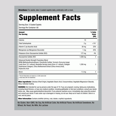 Supplement Facts panel for Double Strength Glucosamine Chondroitin Coated Caplets, within character limit.