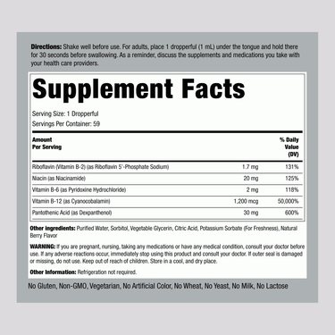 Supplement Facts panel for Liquid B-12 with B-Complex Liquid, 2 OZ.