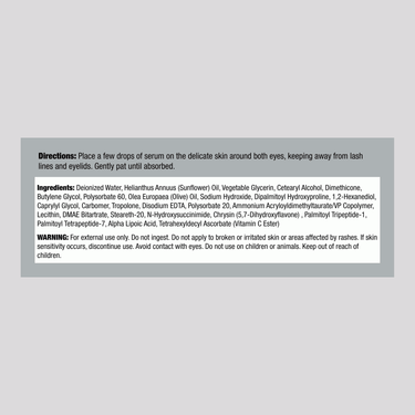 Supplement Facts for JW Eye Firming Serum with Alpha Lipoic Acid, DMAE, and Vitamin C.