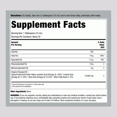 Supplement Facts panel for Carlyle Vegan Omega 3 6 9 liquid, 16 fl oz bottle.