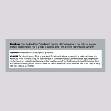 Supplement Facts label for Geranium Oil 15 ML.