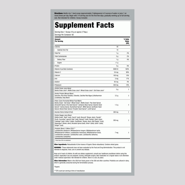 Supplement Facts panel for Garden of Life Perfect Food Powder, 21.16 oz bottle.