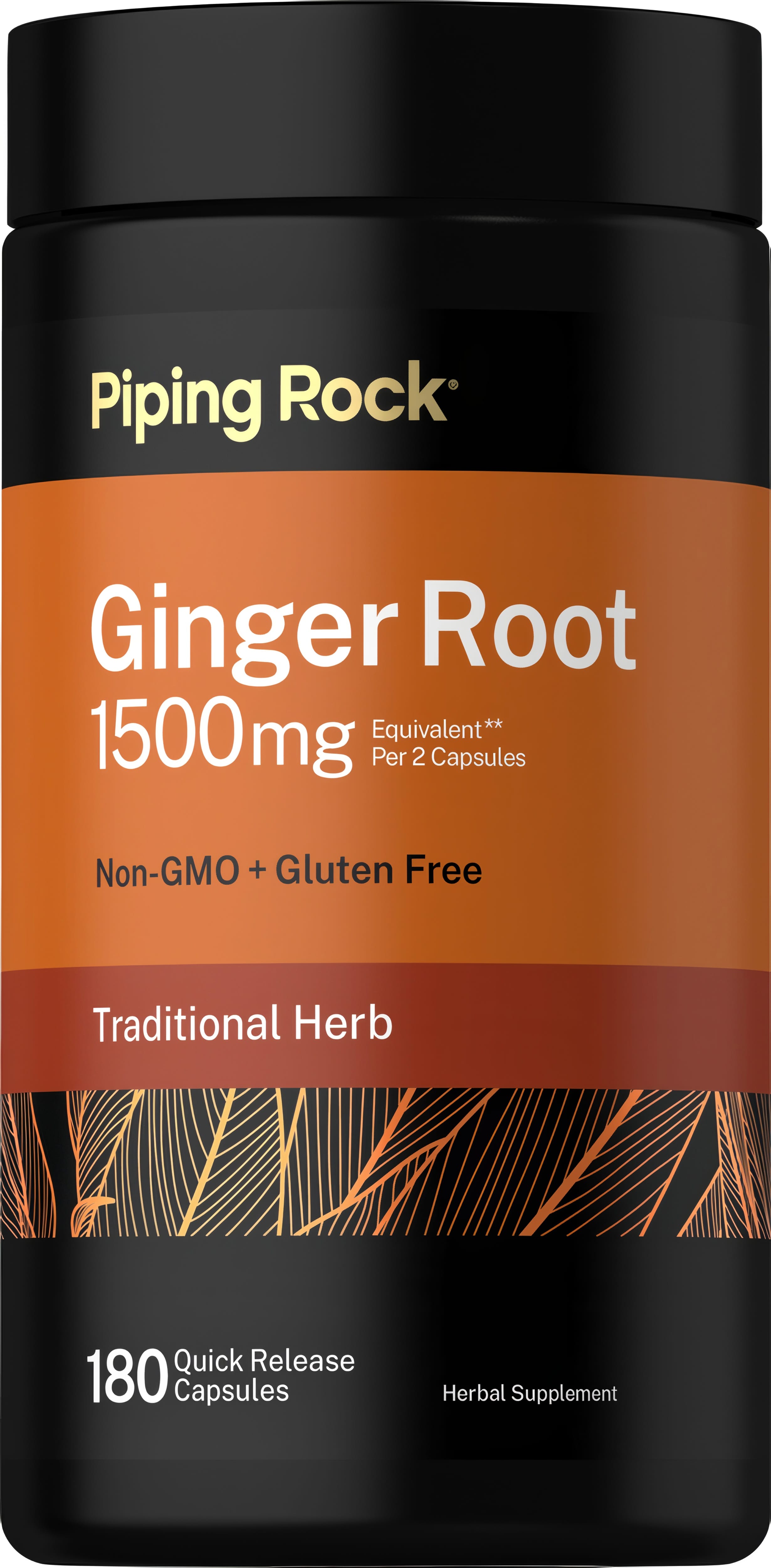 Ginger Root 1500mg per 2 capsules, 180 quick release. Non-GMO, gluten free. Traditional herb.