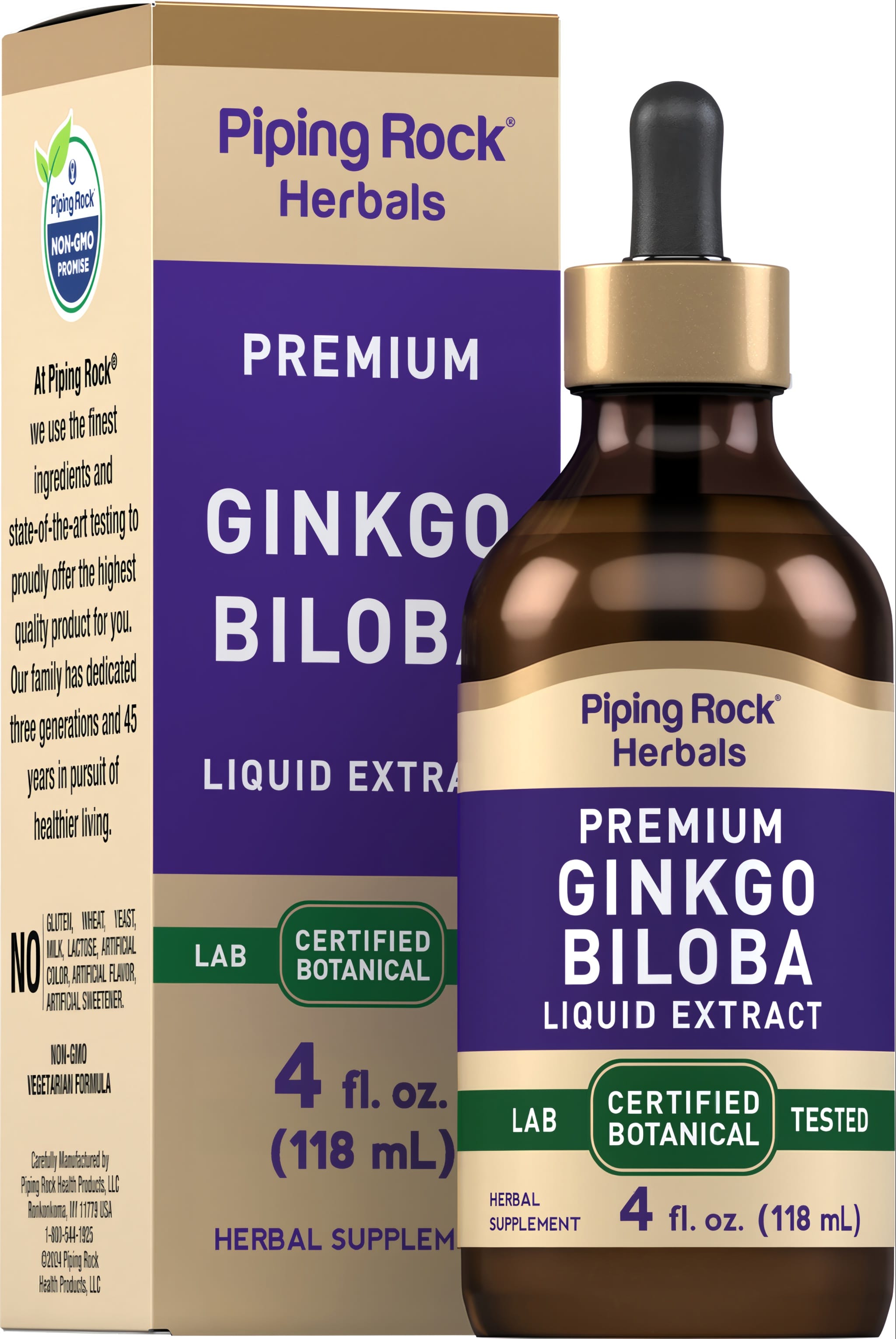 Ginkgo Biloba liquid extract bottle, 4 fl. oz. (118 mL), displayed with premium product labeling.