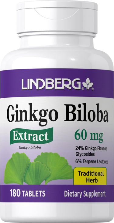 Ginkgo Biloba Standardized Extract, 60 mg, 180 Tablets