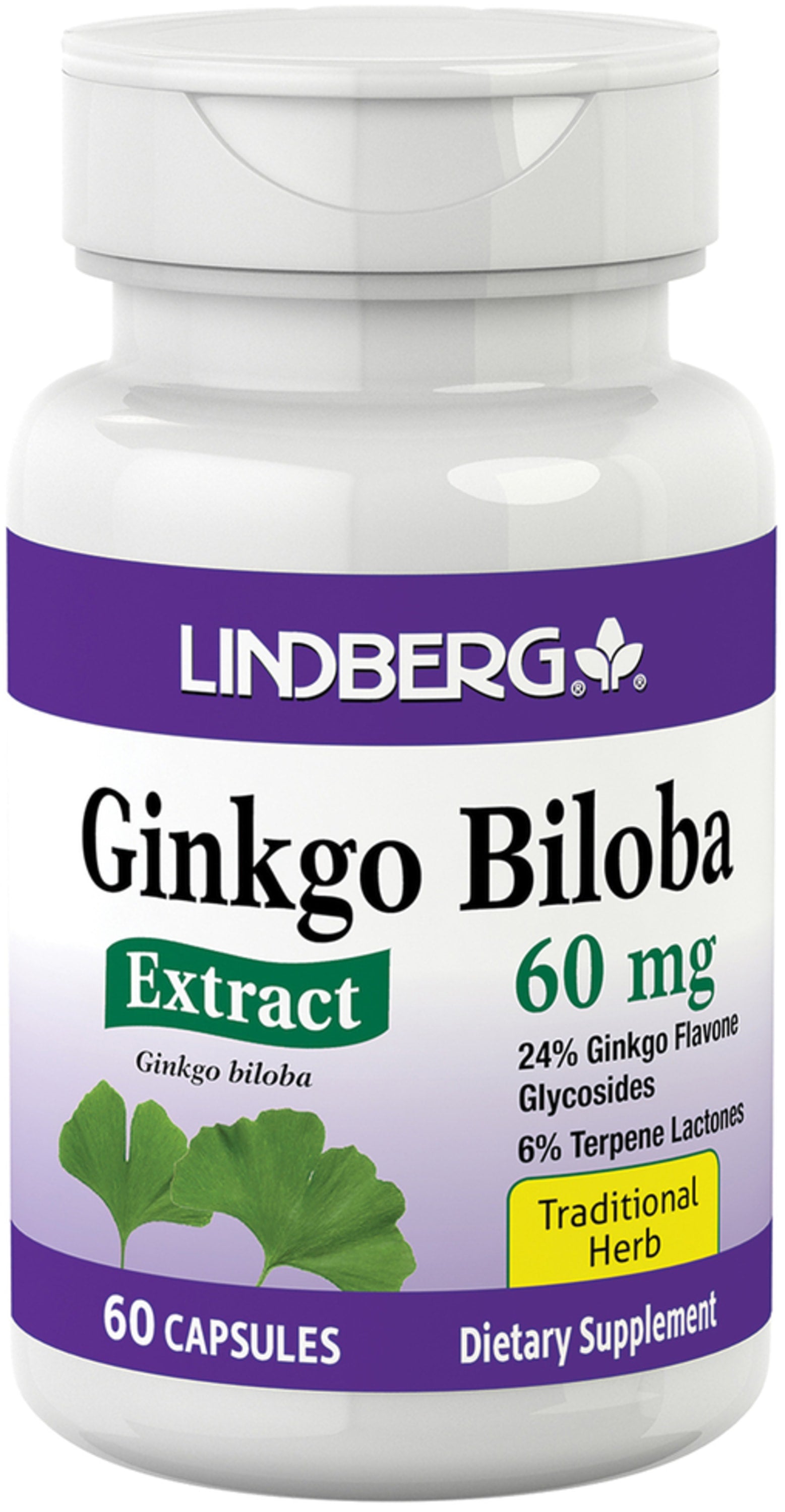 Ginkgo Biloba Standardized Extract, 60 mg, 60 Capsules