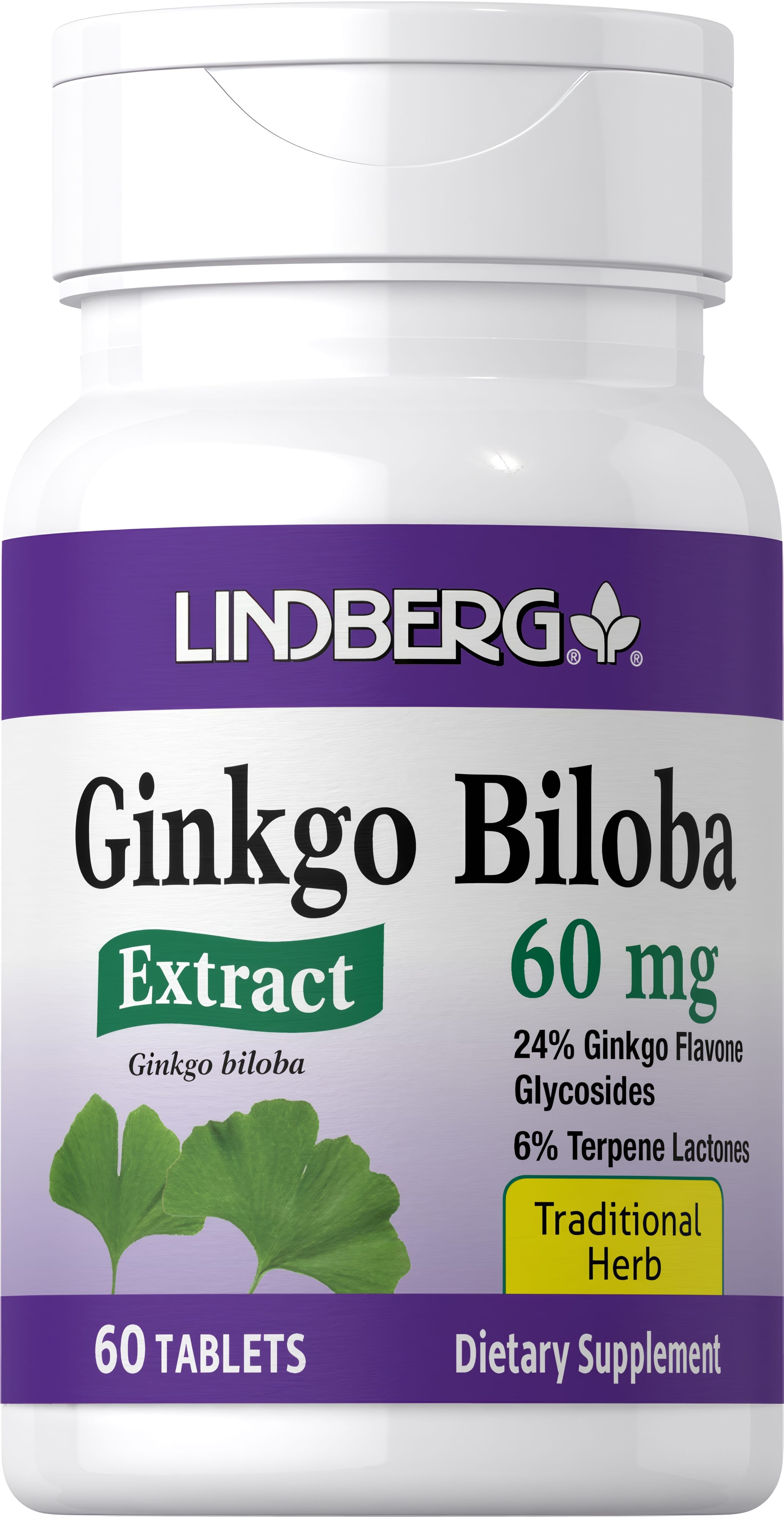 Ginkgo Biloba Standardized Extract, 60 mg, 60 Tablets