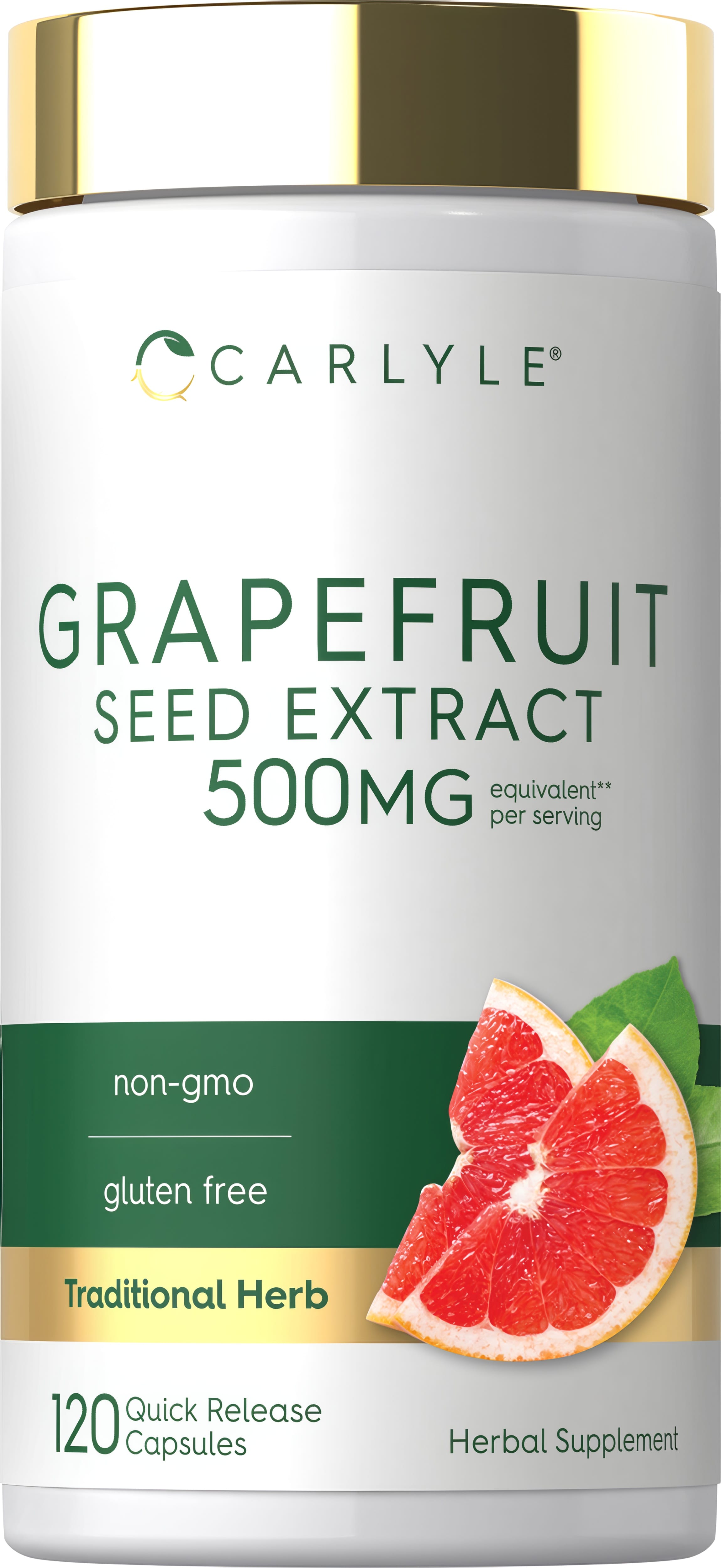 Grapefruit Seed Extract 500mg, 120 capsules. Non-GMO and gluten free. A traditional herb in quick release form.
