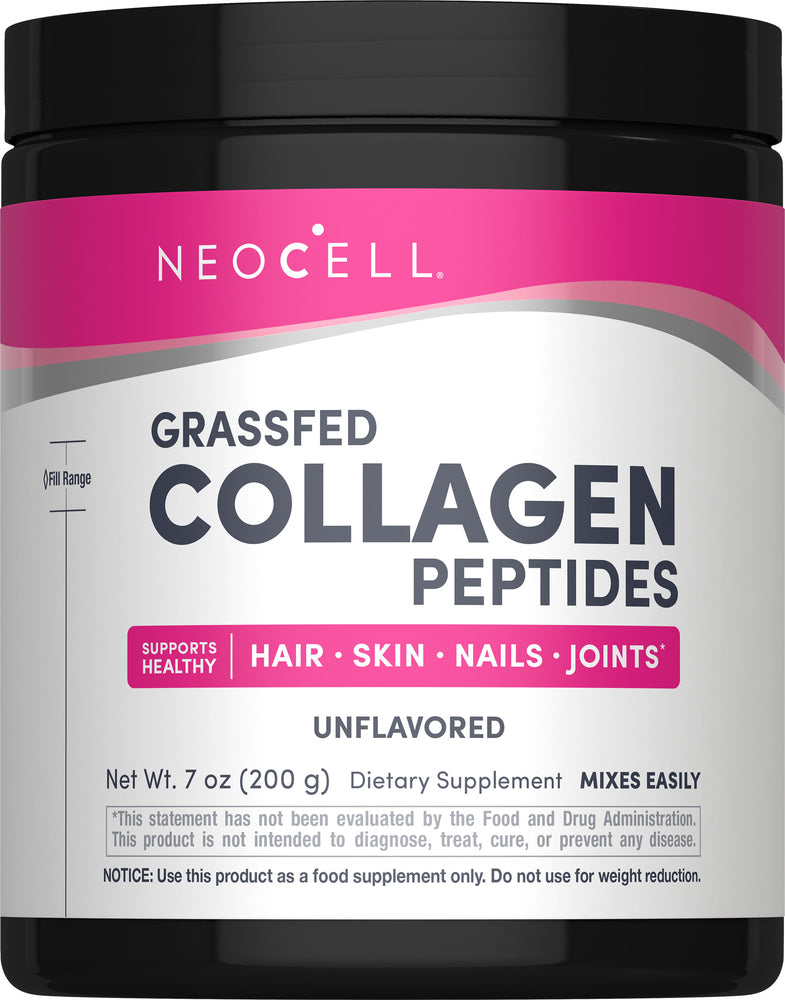 NEOCELL Grassfed Collagen Peptides is an unflavored dietary supplement powder, 7 oz (200 g).
