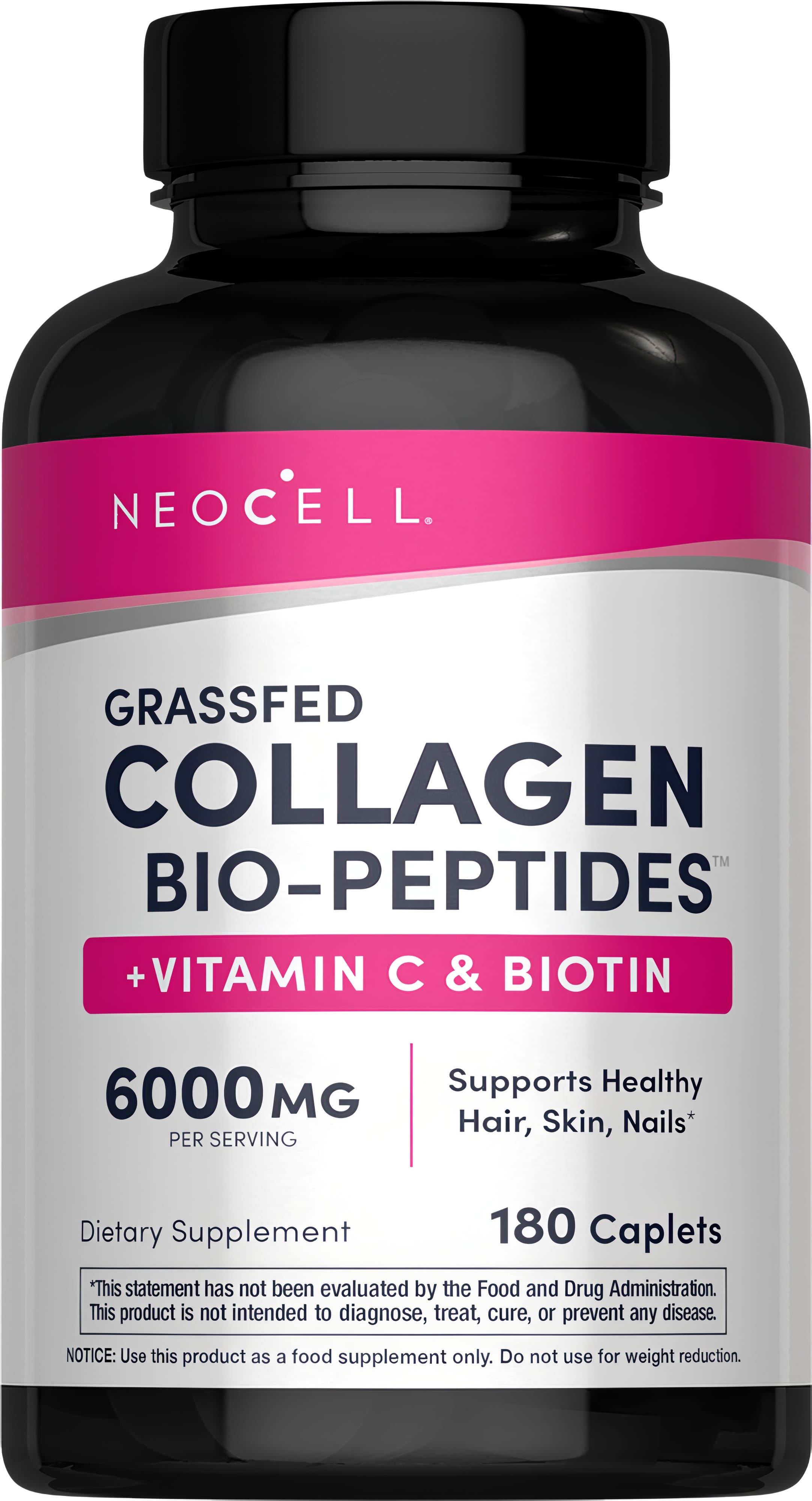 Grassfed Collagen Peptides  + C & Biotin, 6000 mg, 180 Caplets