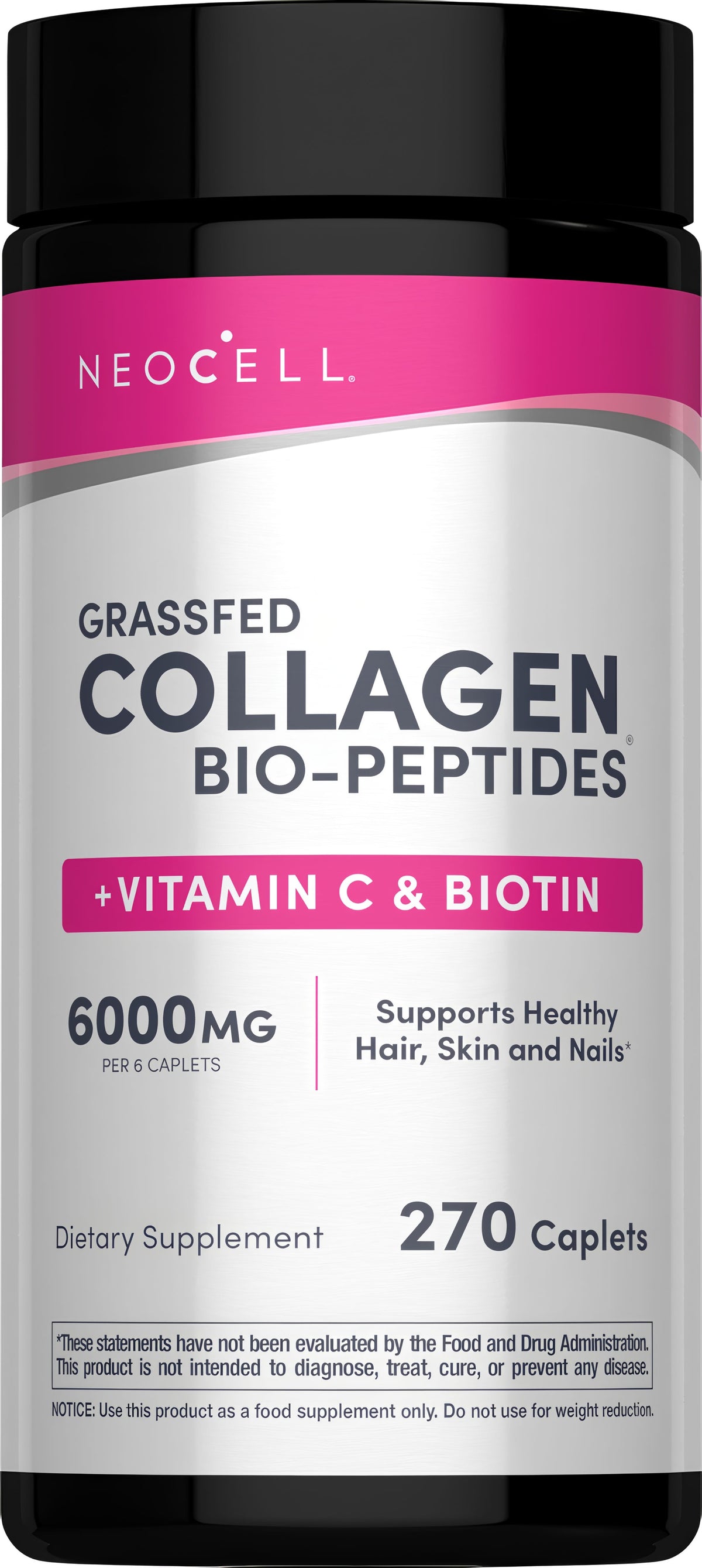 Grassfed Collagen Bio-Peptides with Vitamin C and Biotin, 6000 mg per 6 caplets, 270 Caplets total.