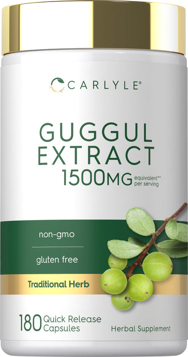 Carlyle Guggul Extract 1500mg per serving, 180 Quick Release Capsules, Non-GMO, Gluten Free, Traditional Herb supplement.